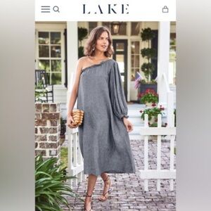 LAKE 100% Linen Milly One Shoulder Midi Dress Small
